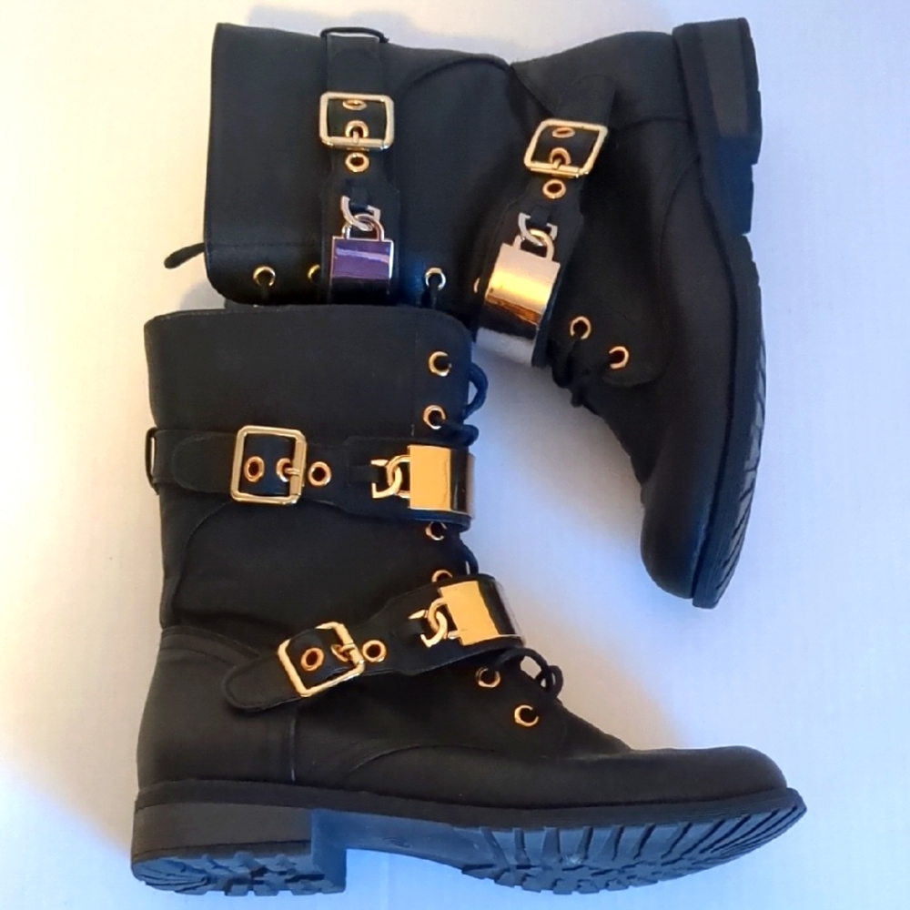 Charlotte Russe Black Buckle Strap Boots
